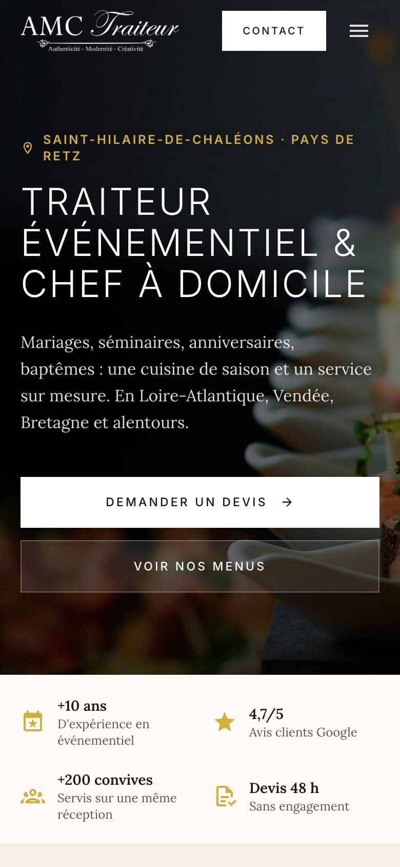Site web client - AMC Traiteur, version mobile