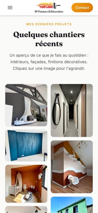 Site web client - RF Peinture & décoration, version mobile