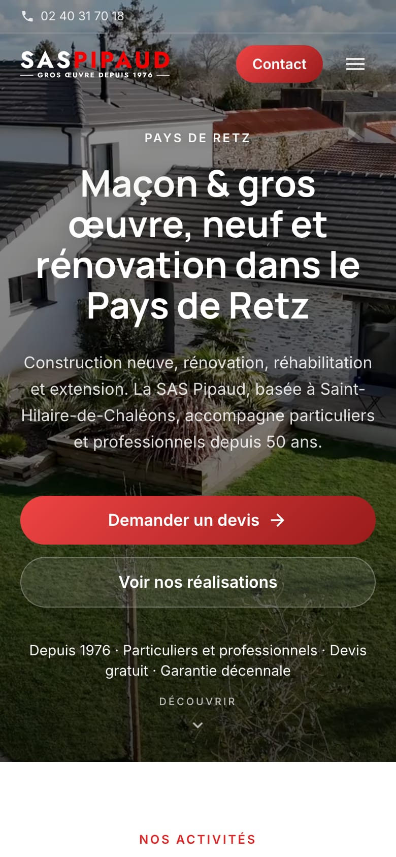 Site web client - SAS Pipaud, version mobile